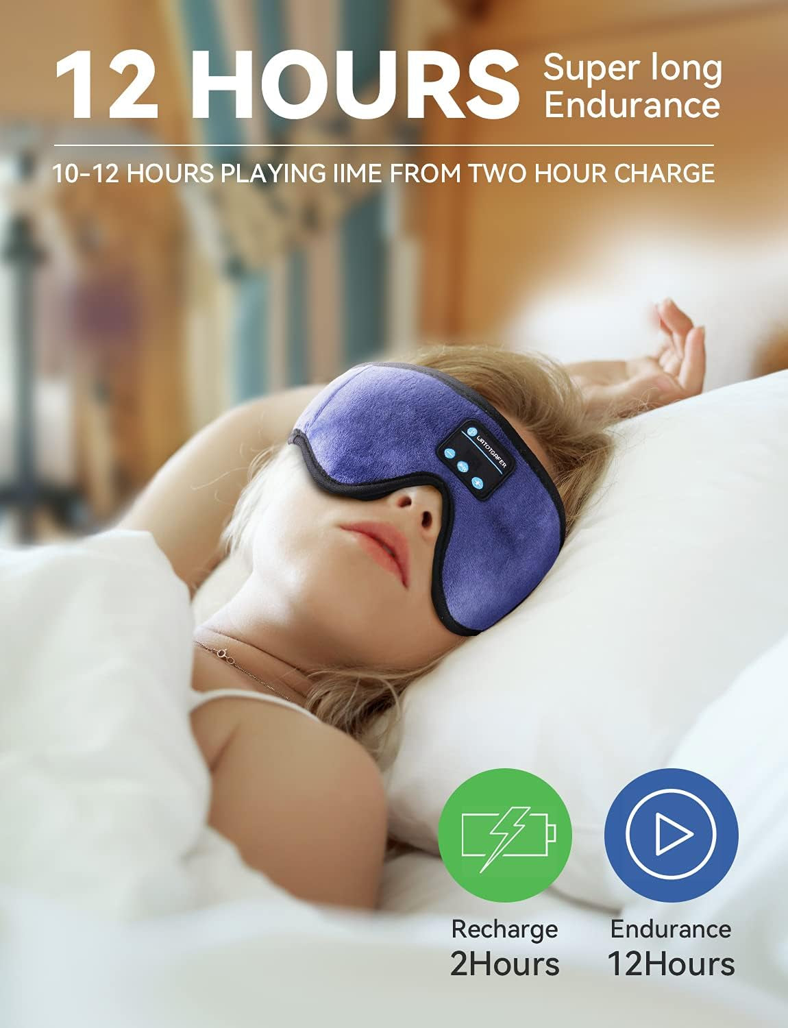 Sleep Headphones, 3D Bluetooth Sleep Mask,  Washable Sleeping Headphones with Adjustable Ultra Thin Stereo Speakers Microphone Hands Free for Insomnia Travel