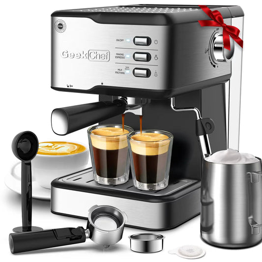 Espresso Machine, 20 Bar Coffee Maker with Milk Frother, 1.5L Water Tank, Stainless Steel