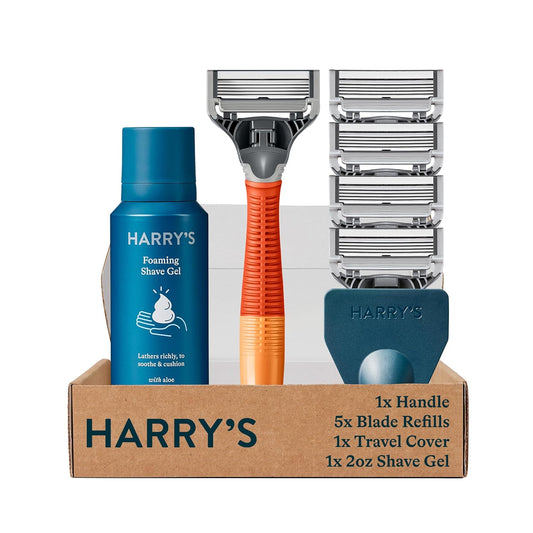 Razors for Men - Men'S Razor Set with 5 Razor Blade Refills, Travel Blade Cover, 2 Oz Shave Gel (Ember)