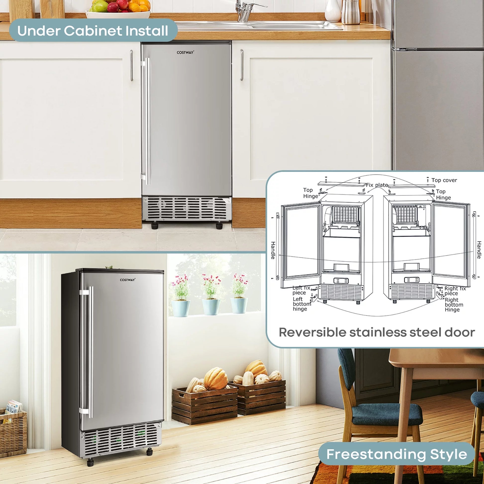 Built-In Ice Maker Free-Standing/Under Counter Machine 80Lbs/Day W/ Light